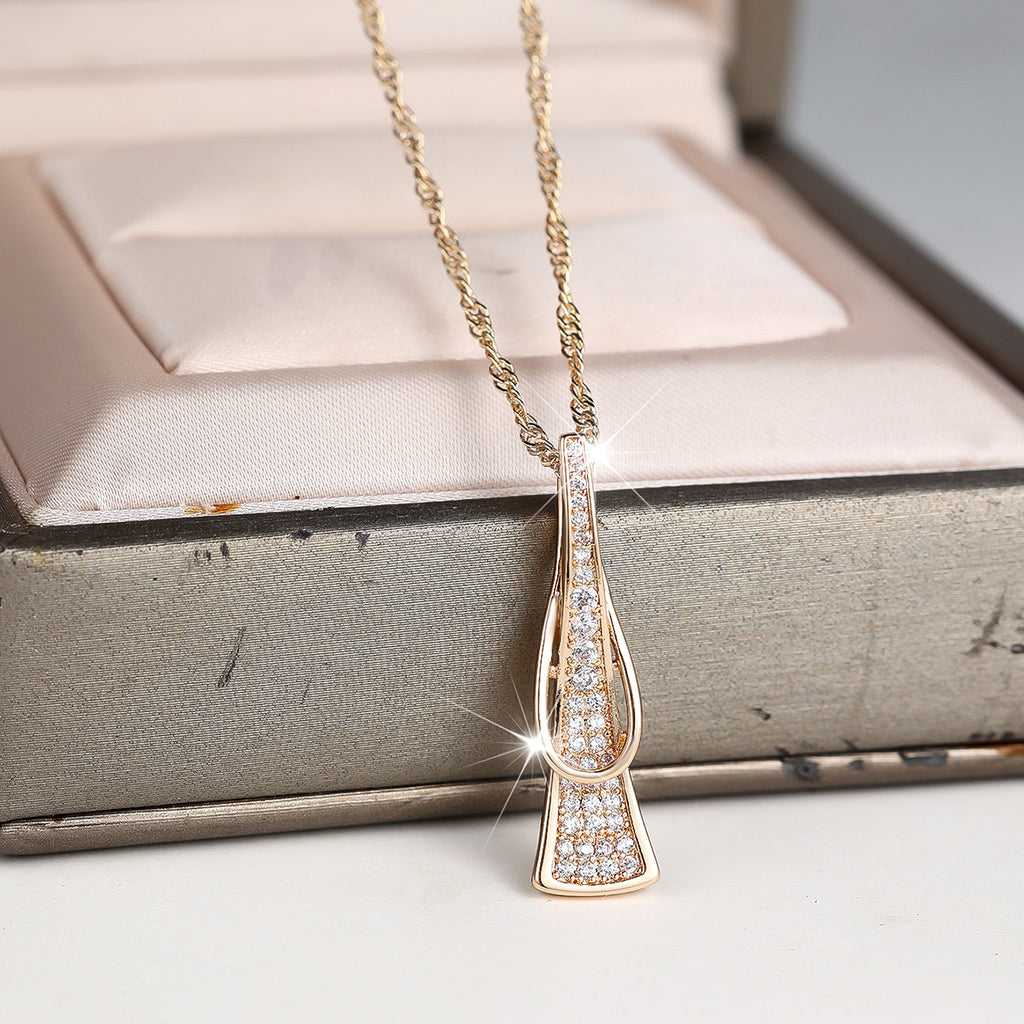Geometric Champagne Gold White Diamond Necklace