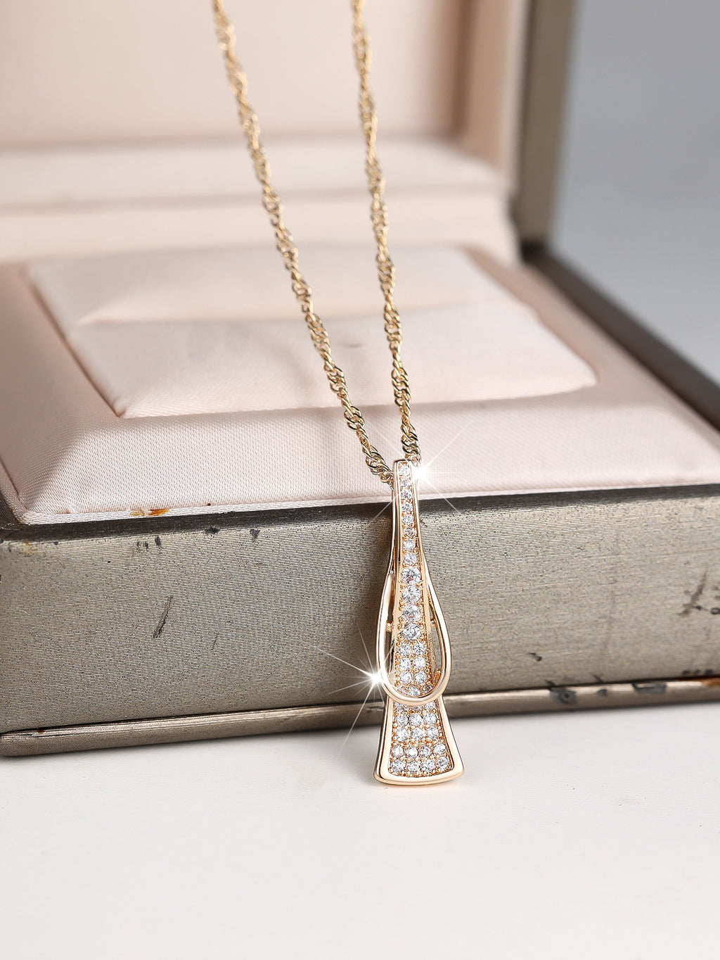 Geometric Champagne Gold White Diamond Necklace