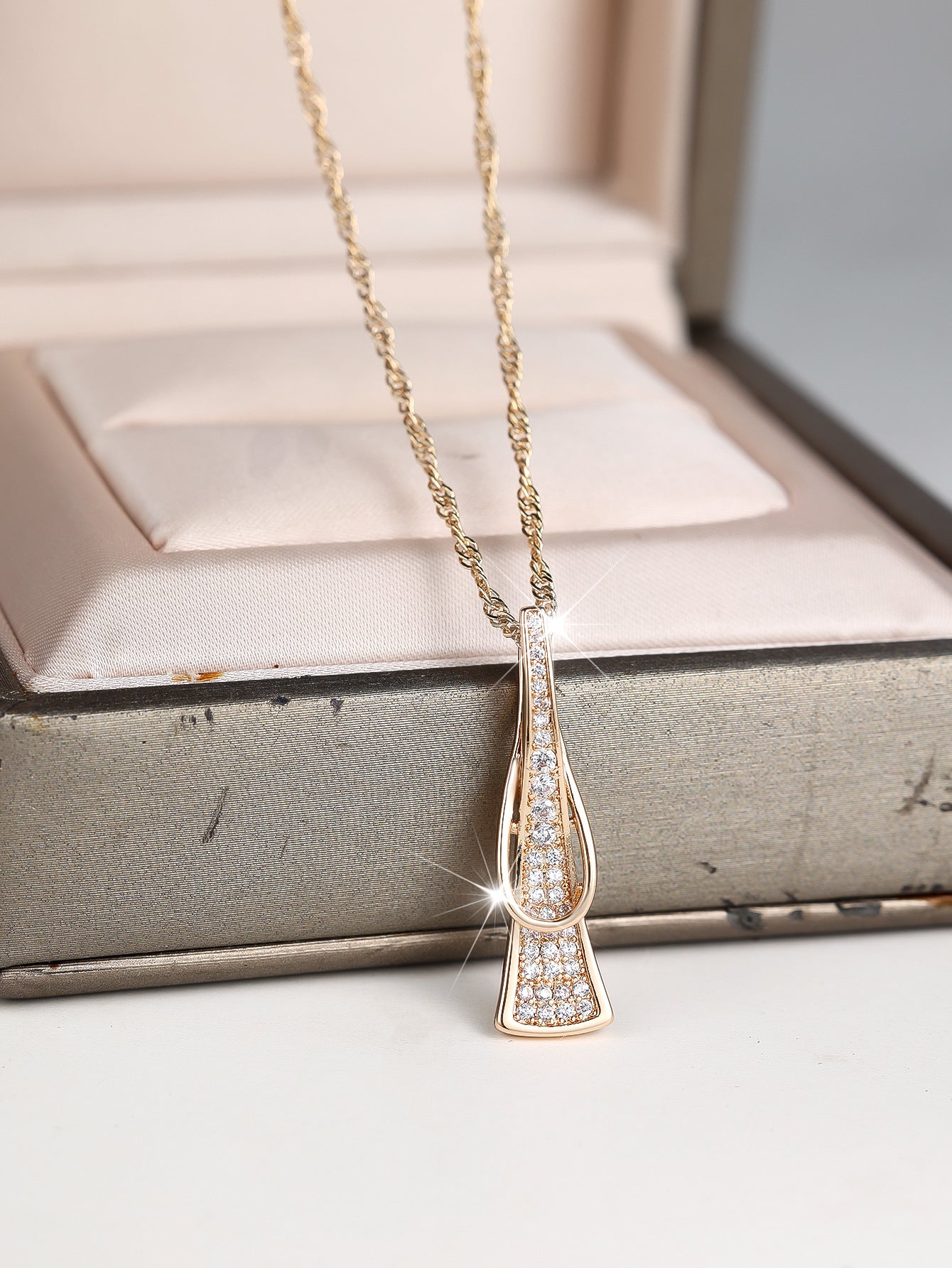 Geometric Champagne Gold White Diamond Necklace