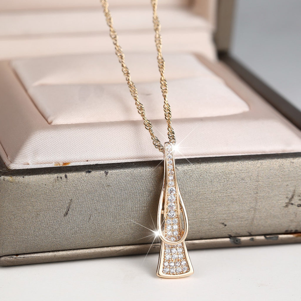 Geometric Champagne Gold White Diamond Necklace